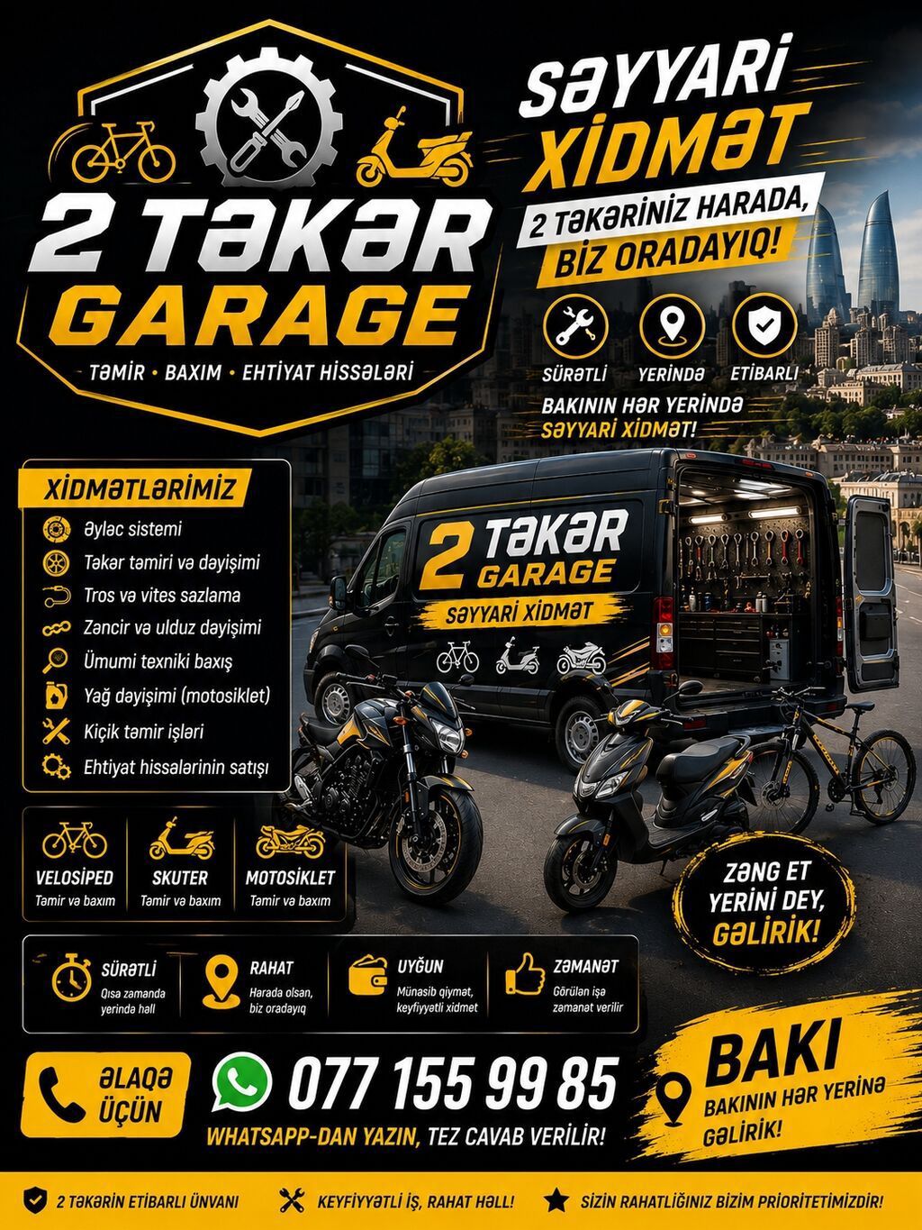 2 Təkər Garage – Velosiped, skuter və motosikletlər üçün səyyar servis