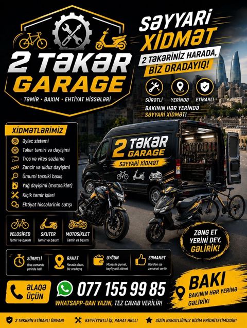 2 Təkər Garage – Velosiped, skuter və motosikletlər üçün səyyar servis