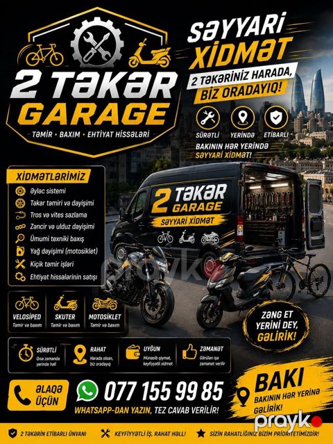 2 Təkər Garage – Velosiped, skuter və motosikletlər üçün səyyar servis — Bakı