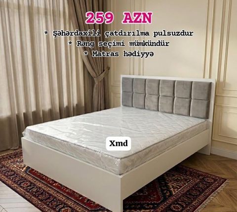 Yataq dəsti – 259 AZN - Müasir dizaynlı, ağ karkaslı çarpayı — Çarpayılar
