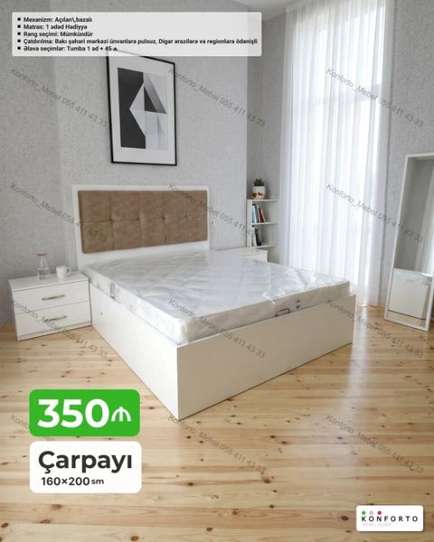 Çarpayı – 160×200 sm - Mexanizm: Açılan, bazalı (yuxarıdan qaldırılan — Konforto Mebel — Çarpayılar