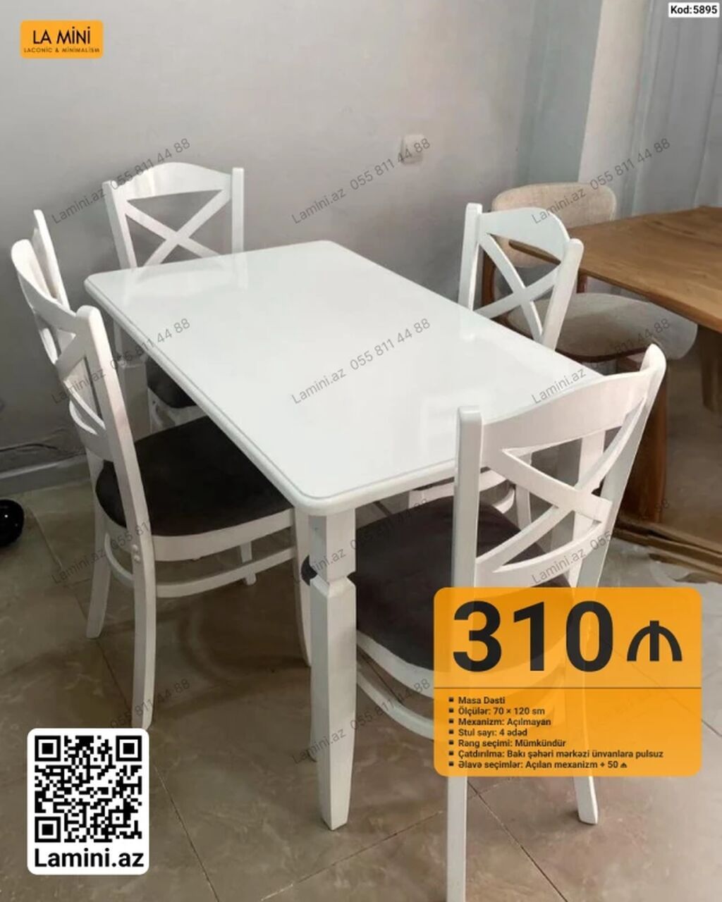 Masa dəsti – 4 stul ilə - Model kodu: 5895 - Masa ölçüləri: 70 x 120 — Mebel, Bakı