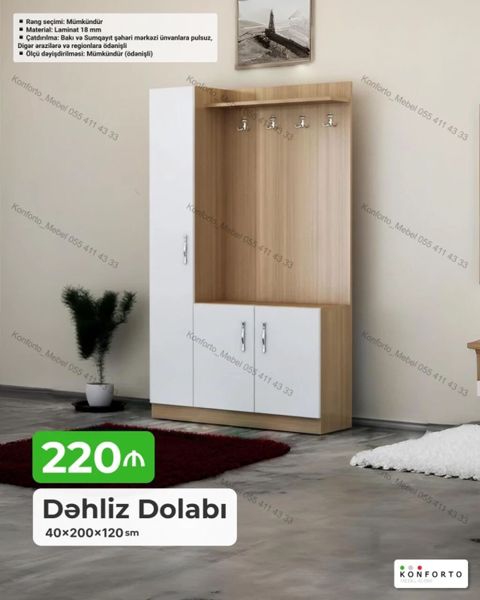 Dəhliz dolabı – ölçü: 40×200×120 sm - Rəng seçimi: mümkündür - — Konforto Mebel — Dəhliz mebeli
