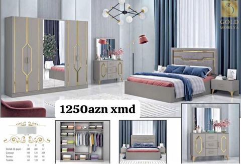 Yataq otağı dəsti – Gold Mobilya dizaynı Tərkibi: - 6 qapılı şkaf — NM Mebel — Yataq otağı mebel dəstləri