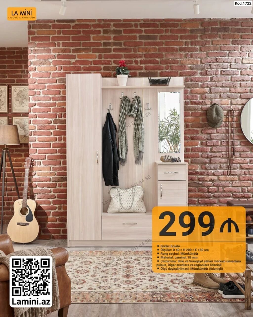 LA MINI Dəhliz Dolabı – Kod: 1722 - Ölçülər: D 40 × H 200 × E 150 sm
