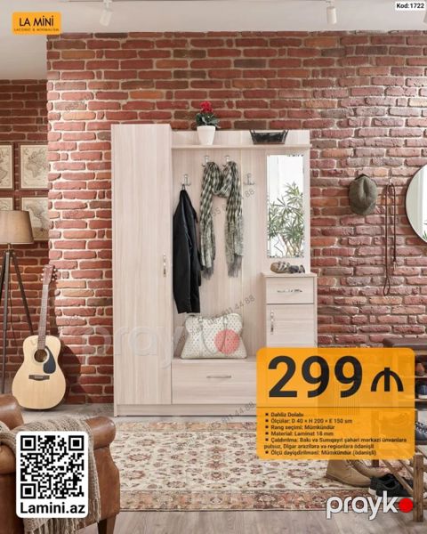 Dəhliz dəstı – Kod: 1722 - Tip: Dəhliz dolabı - Komplekt: Asılqanlı — Bakı