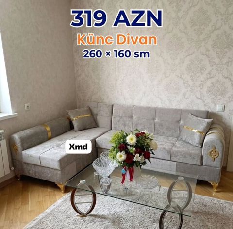 Künc divanlar – müxtəlif ölçü və dizaynlarda - Model 1: 260 × 160 sm — Ucuz serfeli Mebel — Divanlar