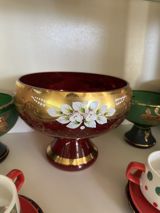 Qızılı naxışlı şüşə vaz/kompot qabı - Material: qalın şüşə - Rəng — Tunı