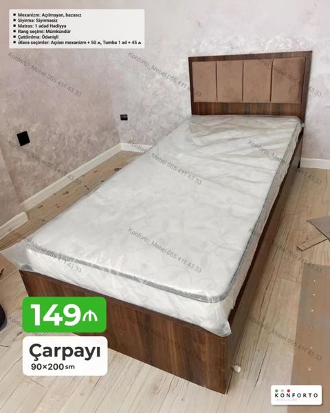 Çarpayı – 90×200 sm - Mexanizm: açılmayan, bazasız - Sıyırmasız -