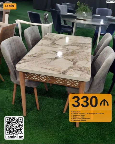 Masa Dəsti – Kod: 3129 - Ölçülər: açıq 80×170 sm, bağlı 80×130 sm -