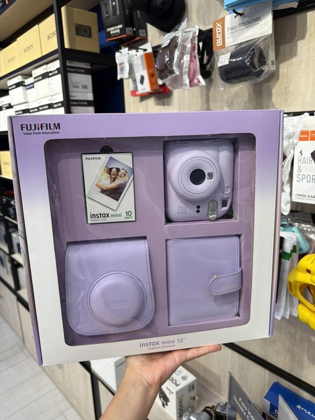 Fujifilm Instax mini 12 – Lila rəngdə instant kamera dəsti Dəst