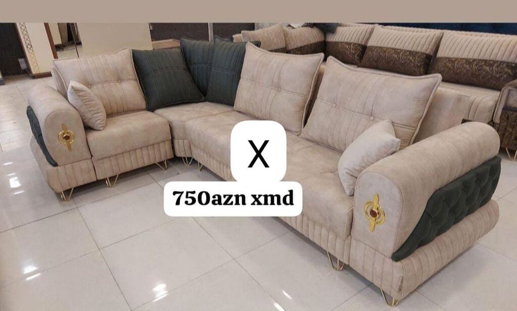 Künc divan dəsti - Ölçü: geniş L-formalı künc dizayn - Rəng: açıq bej — Divanlər, Bakı