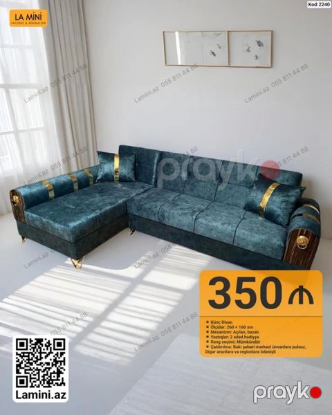 Künc divan – La Mini - Ölçülər: 260 160 sm - Mexanizm: açılan — Bakı