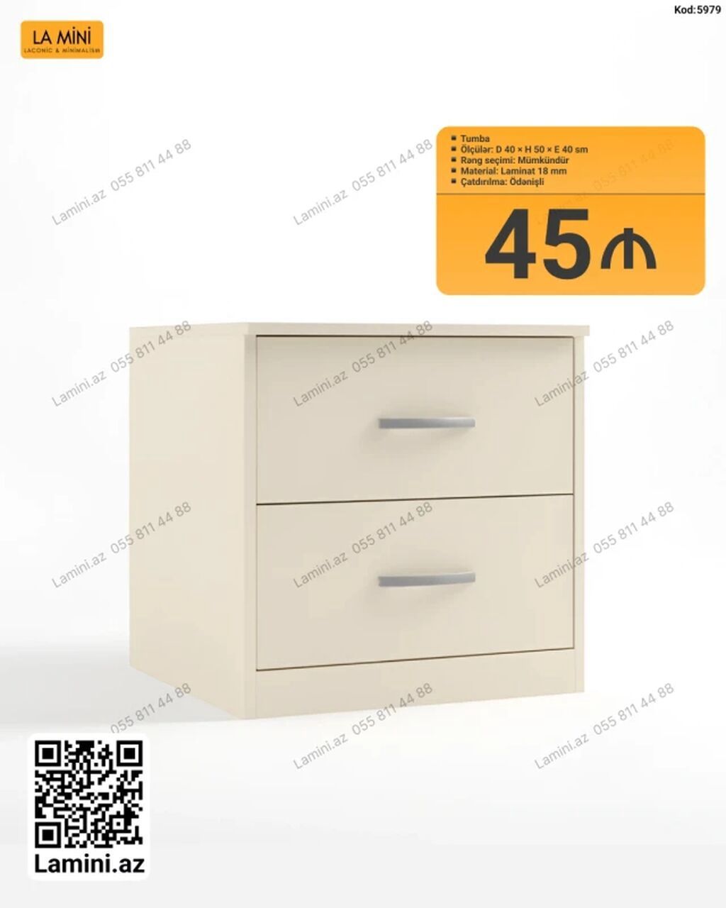 Tumba – 2 çekmecəli - Ölçülər: Dərinlik 40 sm × Hündürlük 50 sm × En