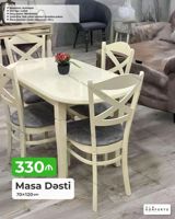 Məhsul: Masa dəsti - Ölçü: 70 × 120 sm - Komplekt: 1 masa + 4 stul - — Mebel
