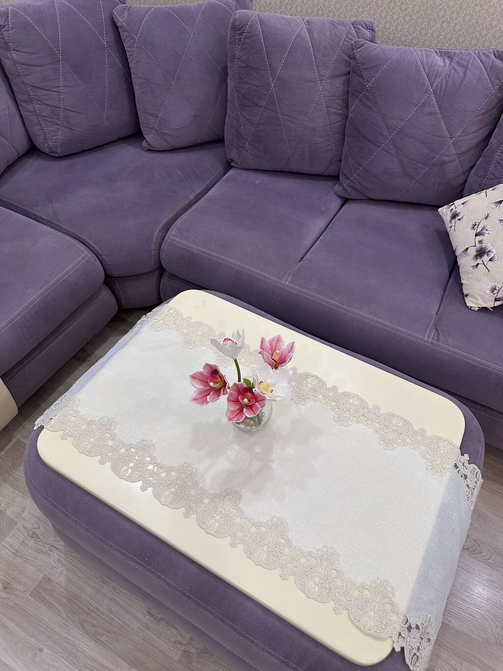 Bənövşəyi rəngli L formalı künc divan dəsti + jurnalni masa - Zərif — Mebel, Bakı (5)