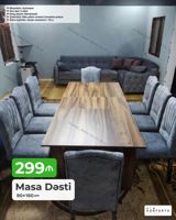 Masa Dəsti – 90×160 sm - Dəst: 1 masa + 6 stol - Mexanizm: Açılmayan — Mebel
