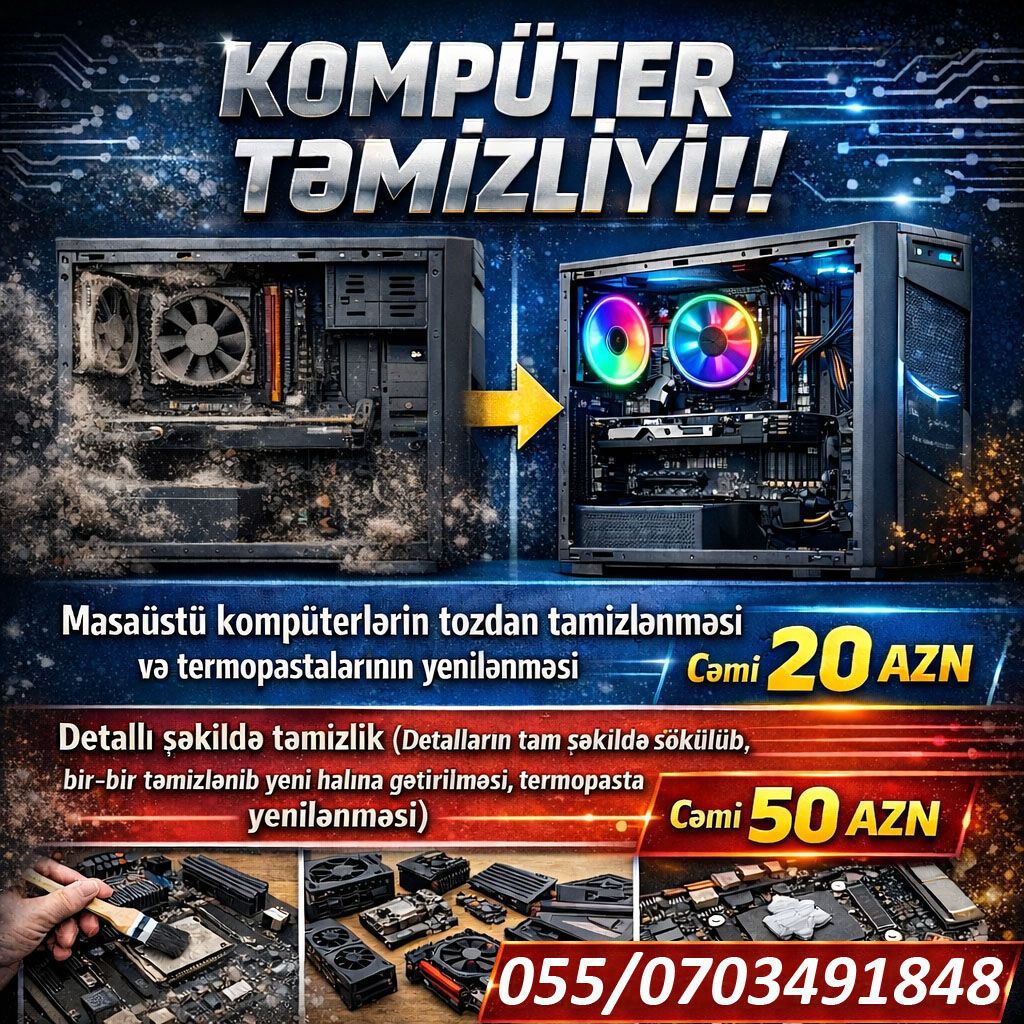 Kompüter Təmizliyi ⭐Masaüstü Kompüterlərin tozdan təmizlənməsi və