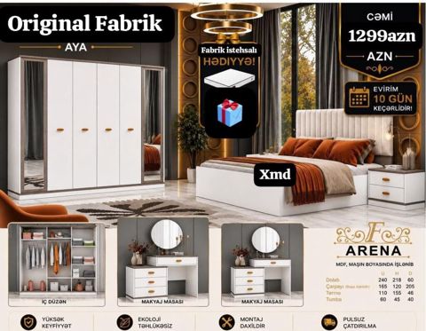 Yataq otağı dəsti – Arena modeli Tərkib: - Çarpayı (başlıq daxil) - 4