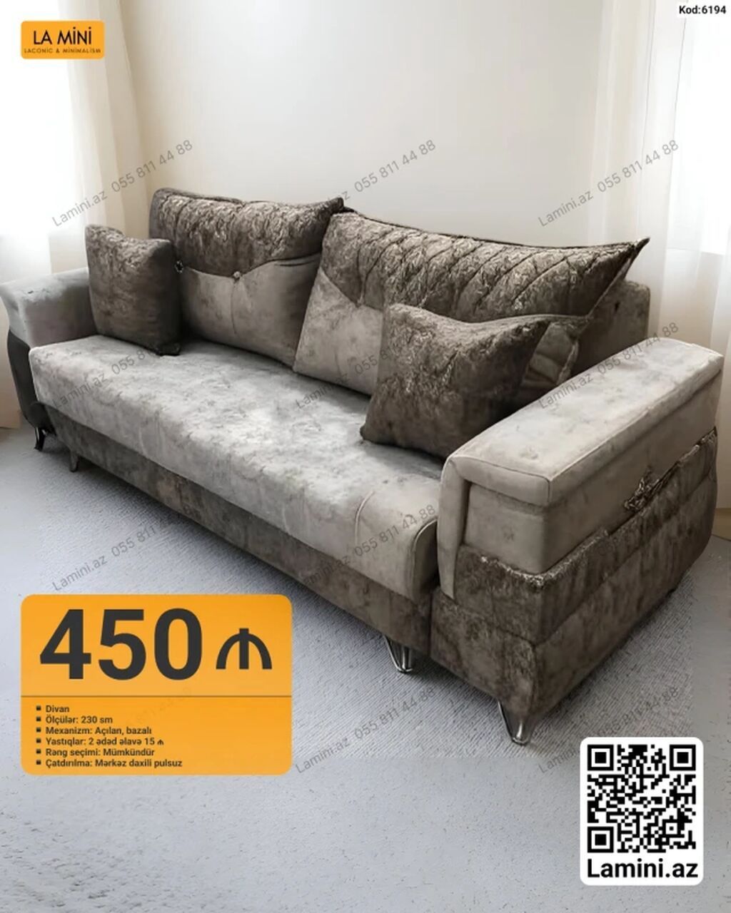Divan – Kod: 6194 - Ölçü: 230 sm - Mexanizm: Açılan, bazalı -