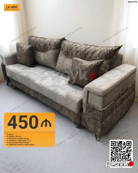 Divan – LA Mını (Kod: 6194) - Ölçü: 230 sm - Mexanizm: açılan, bazalı — Bakı