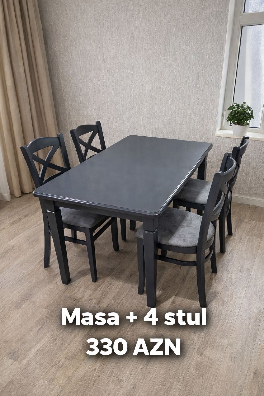 Mətbəx/qonaq otağı üçün masa və 4 stul dəsti - Rəng seçimləri: qara