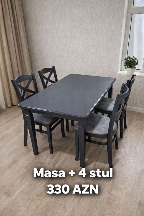 Mətbəx/qonaq otağı üçün masa və 4 stul dəsti - Rəng seçimləri: qara