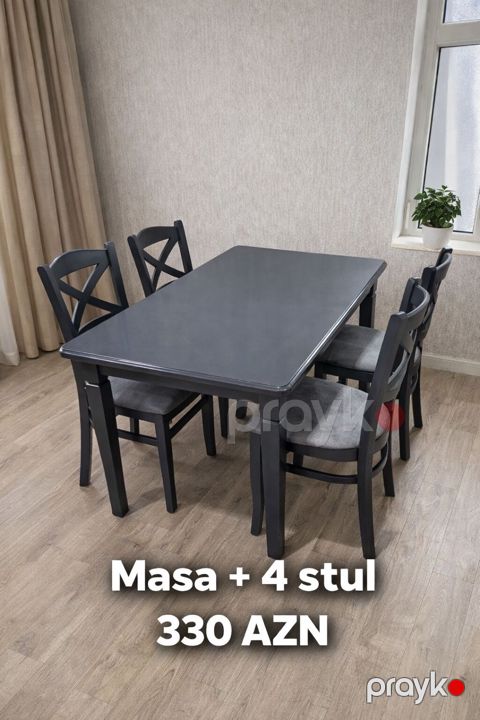 Mətbəx/qonaq otağı üçün masa və 4 stul dəsti - Rəng seçimləri: qara