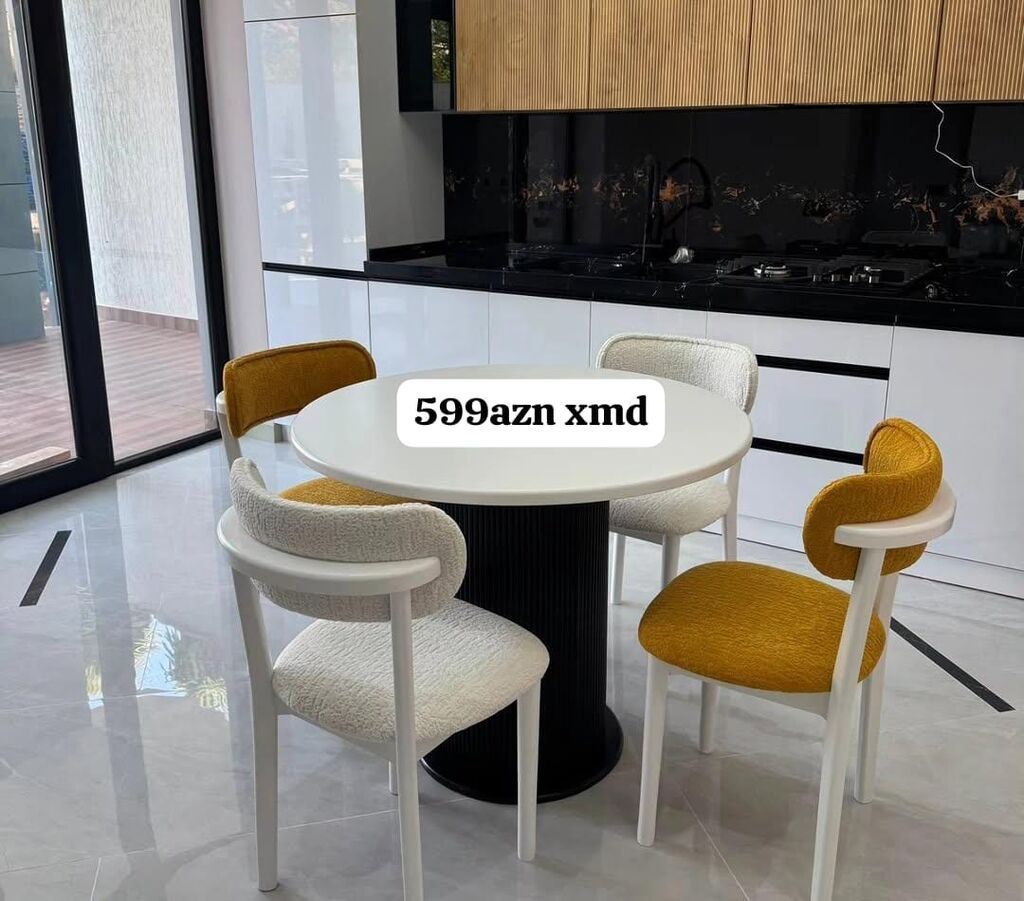 Dəyirmi yemək masası və 4 ədəd stul dəsti - Masa: dəyirmi forma — Mebel, Xırdalan (3)