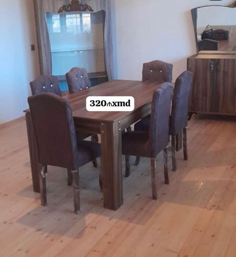 Yemək otağı üçün 6 nəfərlik masa-stul dəsti. - Dəst tərkibi: 1 ədəd