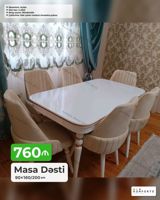 Masa Dəsti – 6 stul ilə - Mexanizm: Açılan (ölçü 90×160/200 sm) - Stul — Mebel