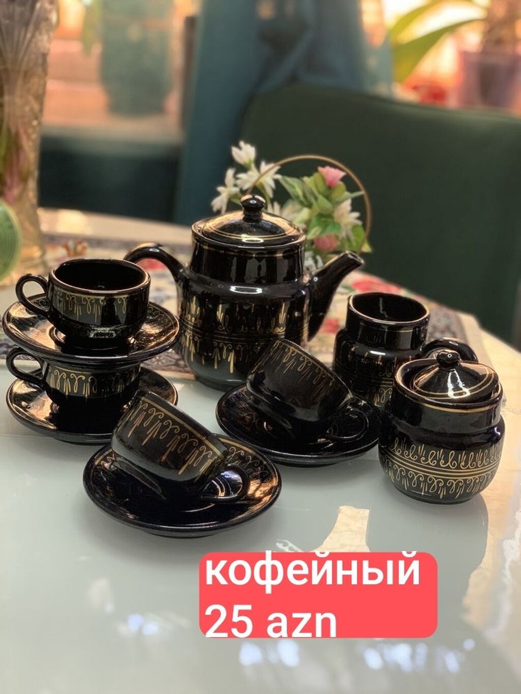 Qəhvə dəsti, rəng - Qara, Keramika, 6 nəfərlik — Mallar, Bakı