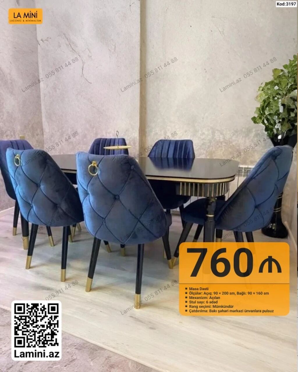 Məhsul: Masa dəsti - Kod: 3197 - Tərkib: açılan mexanizmli masa + 6 — Mebel, Bakı