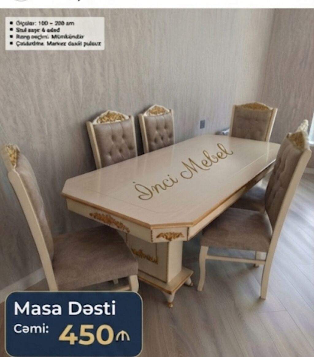 Qonaq otağı üçün, Yeni, Açılan, Dördbucaq masa, 4 stul — Masalar və stullar, Bakı