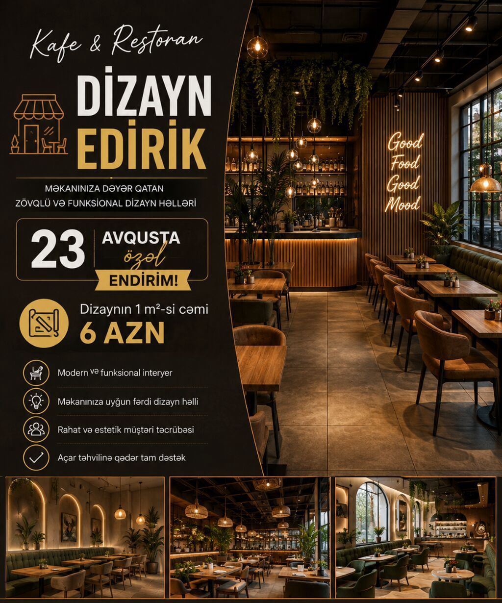 Kafe və restoranlar üçün dizayn xidməti - Zövqlü və funksional dizayn — Mebel, Bakı