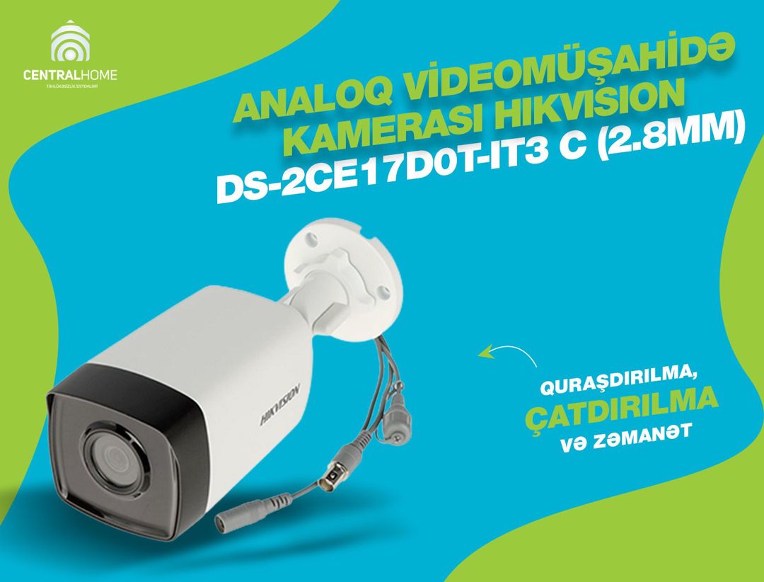 Analoq Videomüşahidə Kamerası Hikvision DS-2CE17D0T-IT3 C 2.8mm — Təhlükəsizlik sistemləri, Bakı