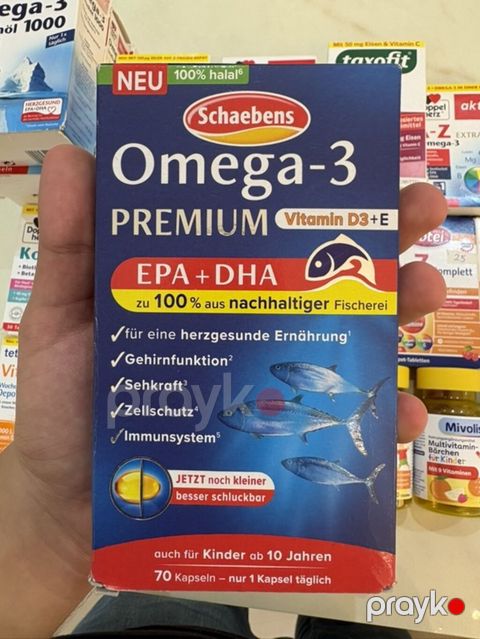 Schaebens Omega-3 Premium – Vitamin D3 və E ilə EPA + DHA kapsulları (70 ədəd) — Bakı