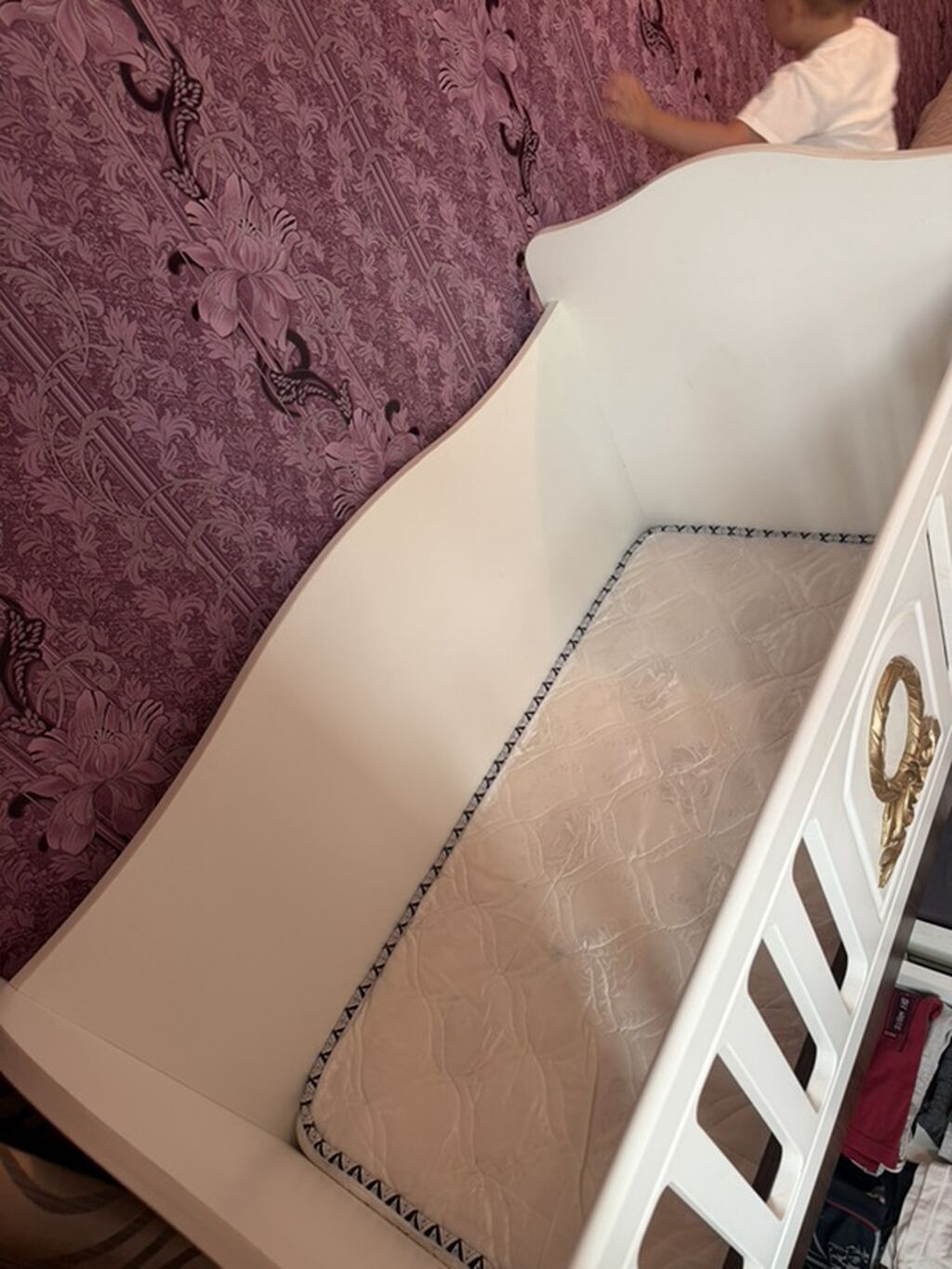 Uşaq beşiyi – “Baby Mood” model - Rəng: ağ + qəhvəyi dekor, ön paneldə — Mebel, Güzdək (2)