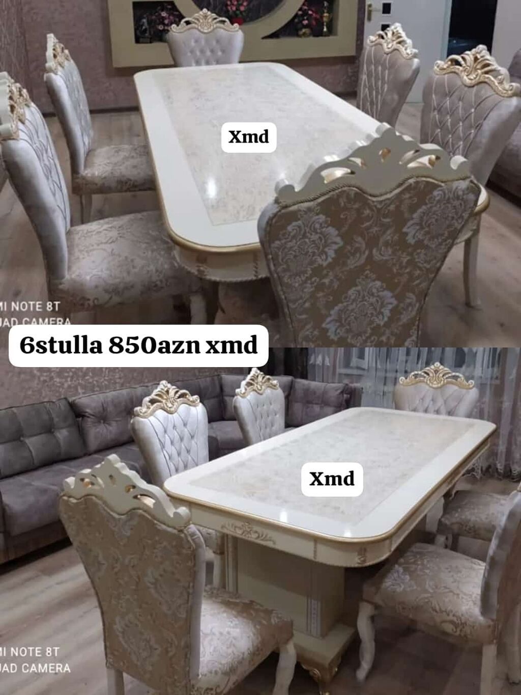 Klassik üslubda yemək otağı dəsti: 1 böyük stol + 6 stul