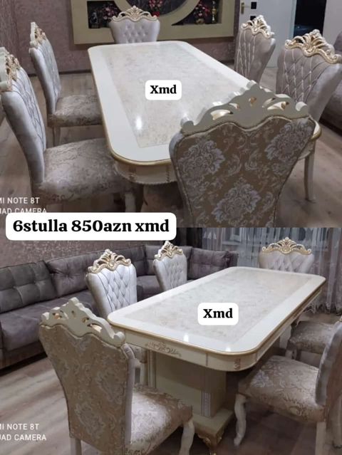Klassik üslubda yemək otağı dəsti: 1 böyük stol + 6 stul