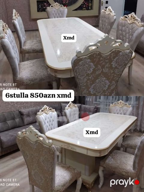Klassik üslubda yemək otağı dəsti: 1 böyük stol + 6 stul