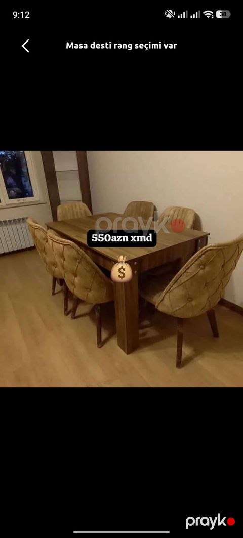Qonaq otağı üçün, Yeni, Dördbucaq masa, 6 stul