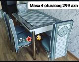 Mətbəx üçün dəst – masa + 4 stul - Üstü naxışlı şüşə/laminat səthli — Goods