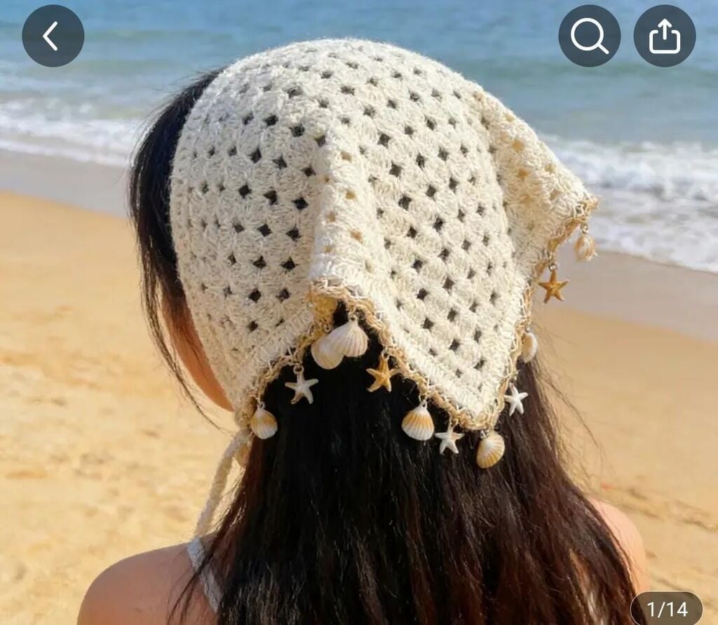 Kroşe baş örtüyü/bandana – əl işi - Model: Üçbucaq formalı, tor — Ev və dekor, Bakı