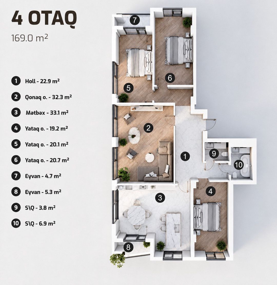 Satılır 4 otaqlı yeni tikili 169 m² — Mənzil, Bakı (3)