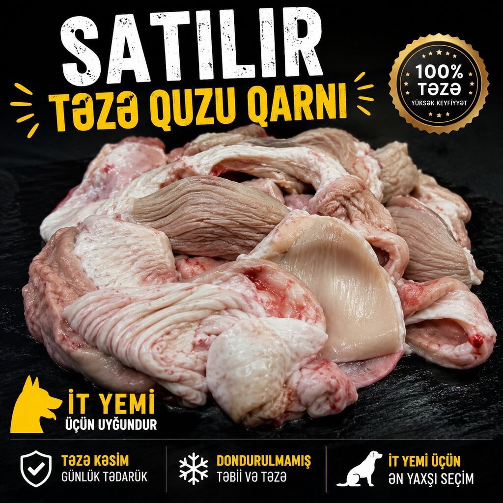 Məhsul: Təzə quzu qarnı (it yemi üçün). - 100% təzə, yüksək