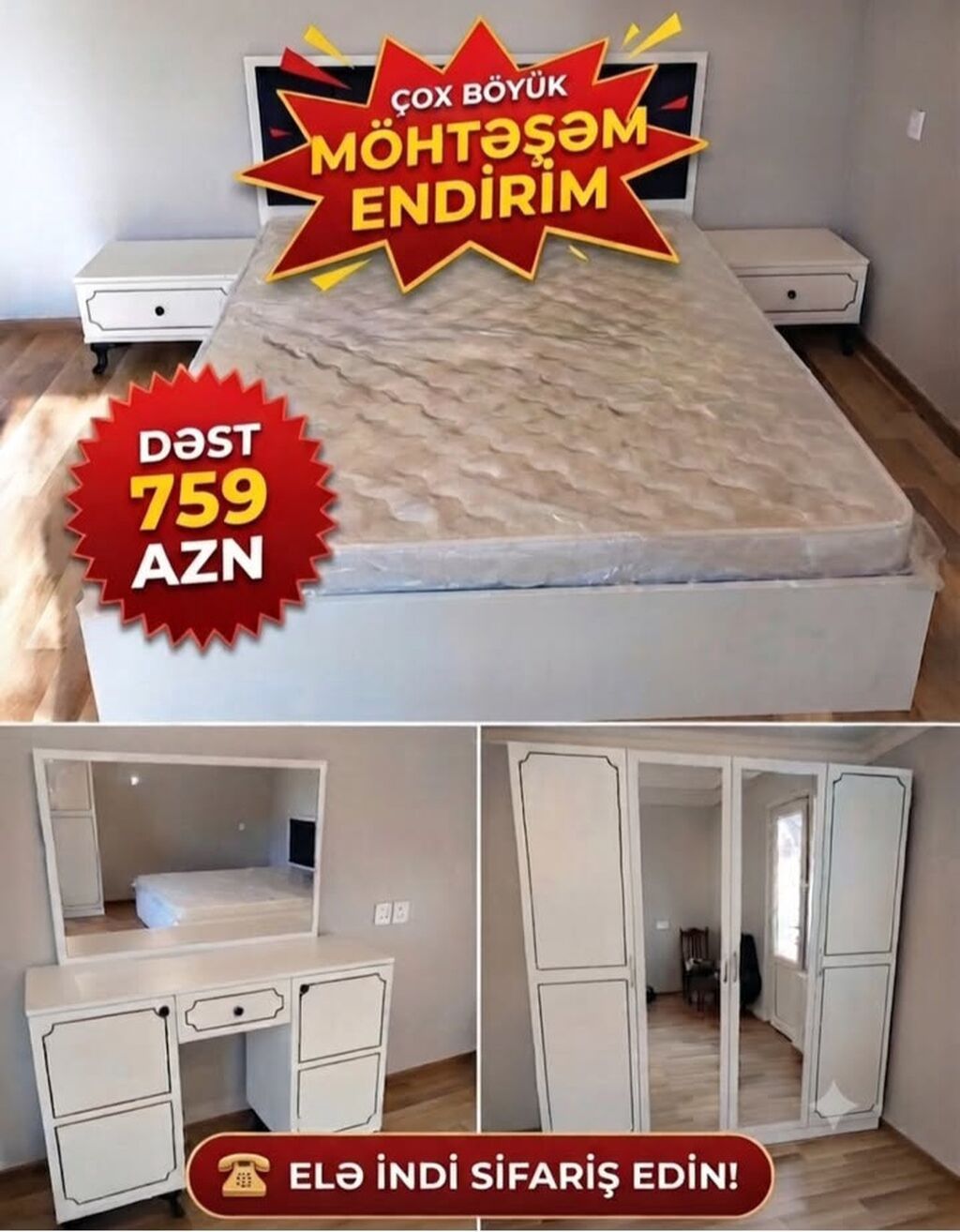 Yataq otağı dəsti – klassik ağ dizayn Dəst tərkibi: - Çarpayı — Mebel, Bakı