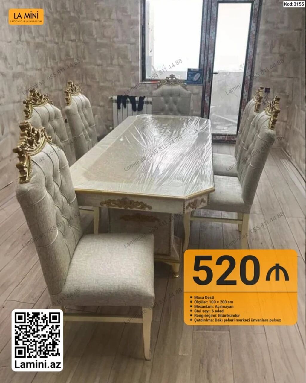 Masa Dəsti – Klassik dizayn - Ölçülər: 100 × 200 sm - Mexanizm — Mebel, Bakı