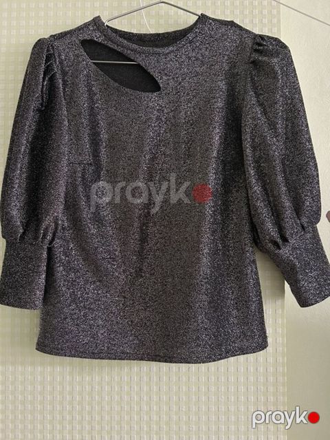 Qara-metallic parıltılı qadın bluzası - Model: Parlaq toxumalı