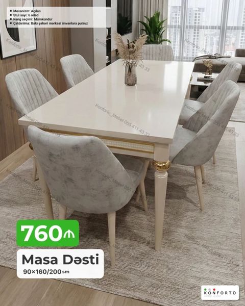 Məhsul: Masa Dəsti - Ölçü: 90×160/200 sm (açılan mexanizm – masa — Konforto Mebel — Çarpayılar